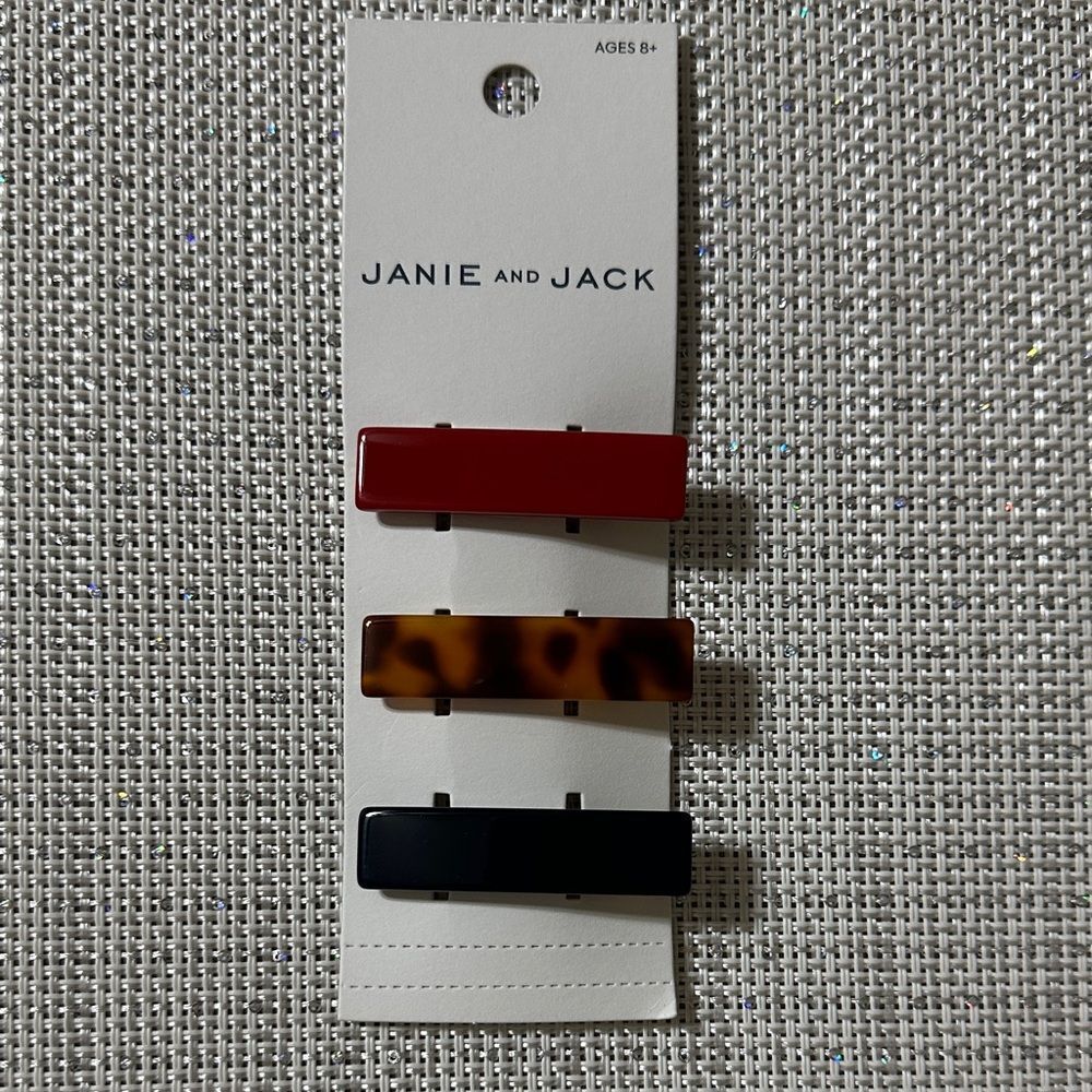 JANIE AND JACK RED BLACK LEOPARD BROWN Barrettes SET of 3